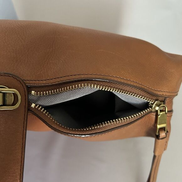 Fossil Maya Large Hobo Brown Cow Hide Leather Crossbody Bag ZB7617 - Picture 12 of 14